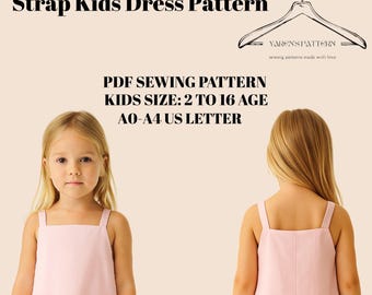 Kids Strap Dress Sewing Pattern,Girl Size:2 to 16 Age,PDF Pattern
