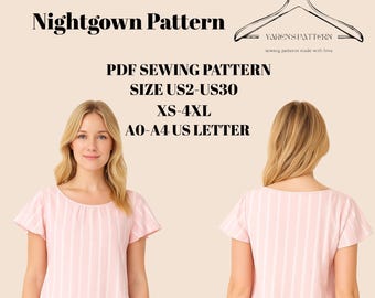 Short Sleeve Women Nightgown Sewing Pattern PDF | XS–4XL | A0 A4 US Letter