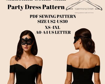 Molde em PDF para Vestido Mini com Gola Madonna | Vestido Ombro a Ombro | Tamanhos XS a 4XL | EUA 2 a EUA 30