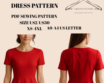 Mini Office Dress Sewing Pattern,Women Size:US2 to US30,PDF Pattern