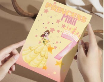 Personalised 3D Princess Belle Disney Birthday Card - With Blank White Envelope - 143mmx203mm