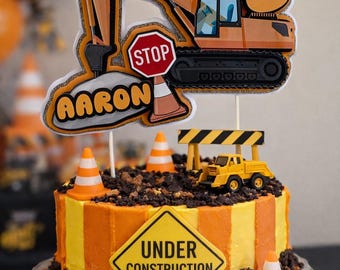 Personalised 3D Construction Digger Themed Birthday Cake Topper