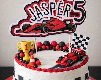 Personalised 3D Race Car Themed Birthday Cake Topper