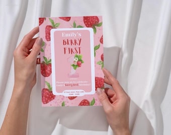 Strawberry First Birthday Invitation – 'Berry First' Social Media Post (Digital)