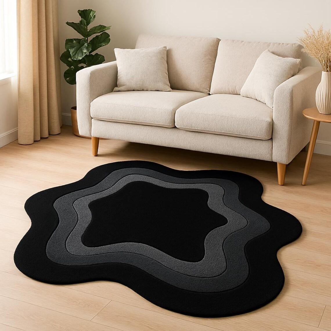 Black and Grey Modern Hues Irregular Shape Rug,modern Abstract Rug ...