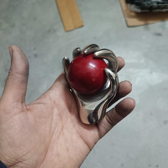 Nautical Chrome & Red Ball Walking Stick Handle: Brass Cane Top