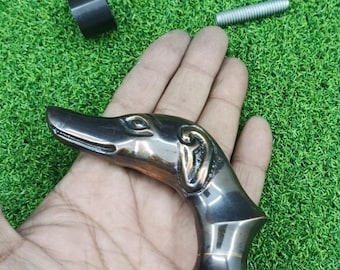 Bastón de latón con forma de cabeza de perro náutico, hecho a mano, 11 cm