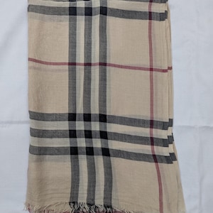 Authentic Burberry Nova Check Beige Shawl -Large Cashmere Wool Wrap - Designer Statement Piece