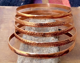 Set Off 5 Bangle, Pure Copper Bangle, Hammered Bangle, Dainty Copper Jewelry, Bohemian Gift for Her, Everyday Gift Bangle, Handmade Jewelry