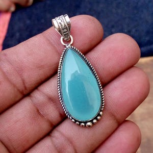 Natural Blue Chalcedony Pendant, Handmade Healing Crystal Pendant, 925 Sterling Silver Pendent, Beautiful Mom Gift, Graduation Gift~ S 415