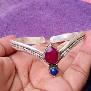 Ruby & Lapis Lazuli Bangle, 925 Sterling Silver Bangle, Gemstone Bangle, Handmade Bangle, Adjustable Bangle, Popular Jewelry, Her Gift S274