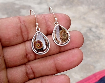 Ammonite Fossil Earring, 925 Sterling Silver, Gemstone Earrings, Handmade Earrings, Wedding Gift Earring, Perfect Earring for Women, S951