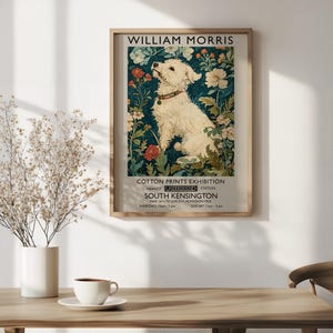 William Morris blommiga hundtryck i bomull, samling, konstutställningstryck, vintage väggkonstposter, heminredning med botaniska djur