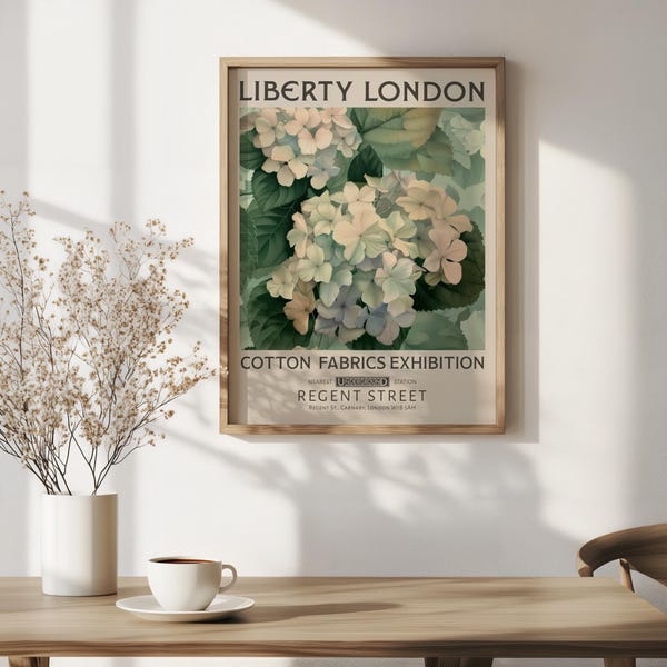 Liberty London Collection Hydrangeas Floral Painting Print, Fine Art Exhibition Print, Vintage Wall Art Poster, Botanical Animal Home Decor