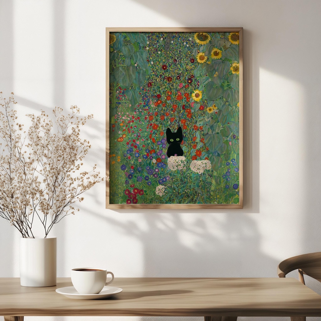 Gustav Klimt Black Cat Garden Painting Print, Fine Art Exhibition Print ...