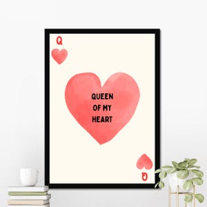Stampa "Regina del mio cuore", poster da parete con carte da gioco, rosso, cuore, regalo per la casa per soggiorno, dormitorio, camera da letto, Queen