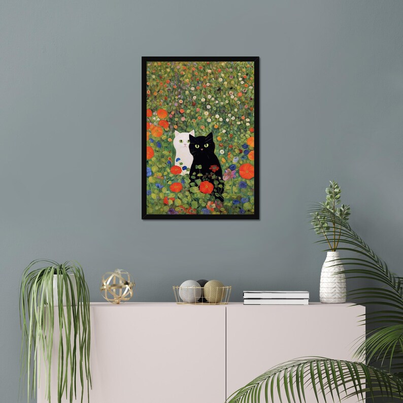 Gustav Klimt Black White Cat Painting Print, Fine Art Exhibition Print ...