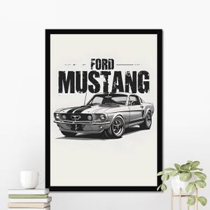 Póster de coche deportivo, Ford Mustang, arte mural de coche deportivo, regalo para él, decoración del hogar, póster de coche icónico, regalo para amantes de los coches, regalo para aficionados a los coches.