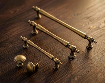French Vintage Cabinet Pulls/Modern European Antique Brass Drawer Handles/Retro Wardrobe Dresser knobs
