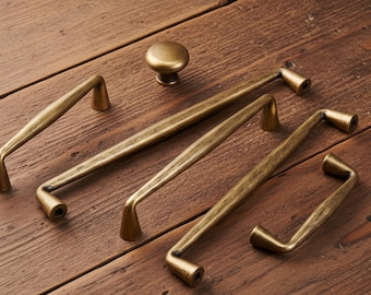 Antique Brass Cabinet pulls handles/Brushed Gold Drawer Pulls/Vintage Retro door Knobs
