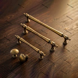 French Vintage Cabinet Pulls/Modern European Antique Brass Drawer Handles/Retro Wardrobe Dresser knobs