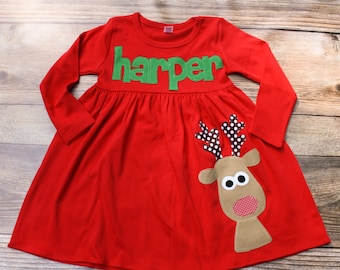 Christmas Dress, Toddler Girl Christmas Dress, Reindeer Dress, Christmas Outfit