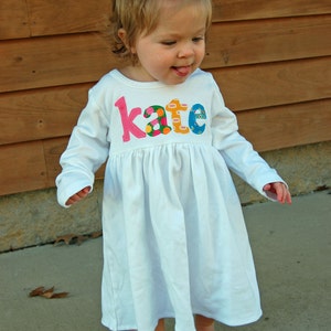 Toddler Dress Personalized with Name You Choose Dress Color and Sleeve Length image 3
