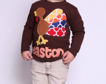 Thanksgiving Shirt for Boys, Turkey Shirt, Personalized Turkey Shirt - You Choose Shirt Color and Sleeve Length