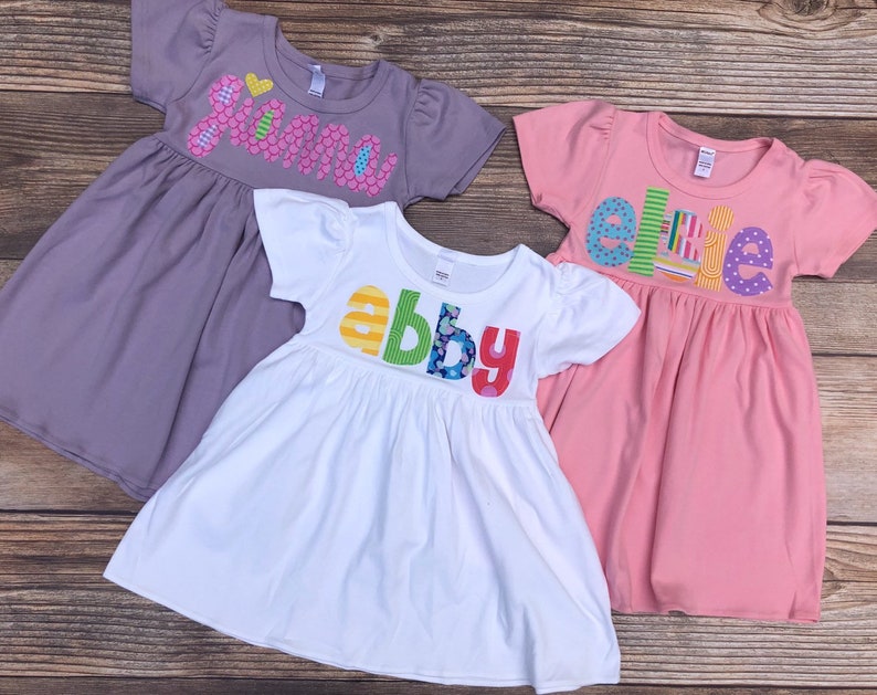 Toddler Dress Personalized with Name You Choose Dress Color and Sleeve Length image 7