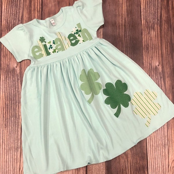 St. Patrick's Day Dress for Girls, St. Patricks's Dress, 4 Leaf Clover Dress, Clover Dress, Personalized Dress