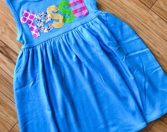 Toddler Dress Personalized with Name - You Choose Dress Color and Sleeve Length