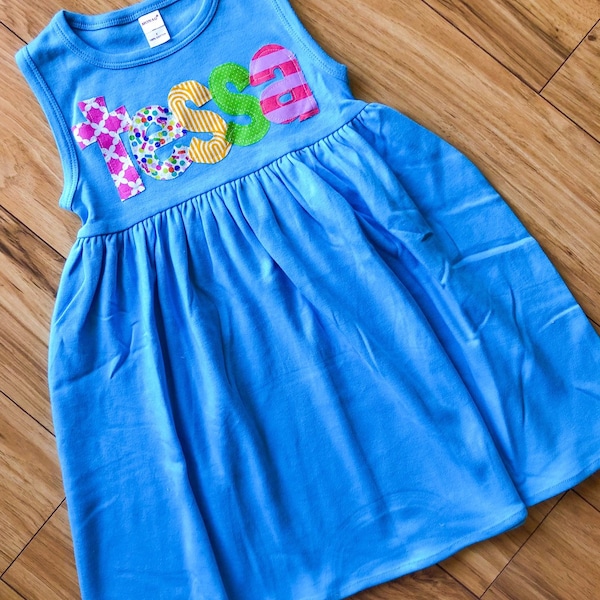 Toddler Dress Personalized with Name - You Choose Dress Color and Sleeve Length
