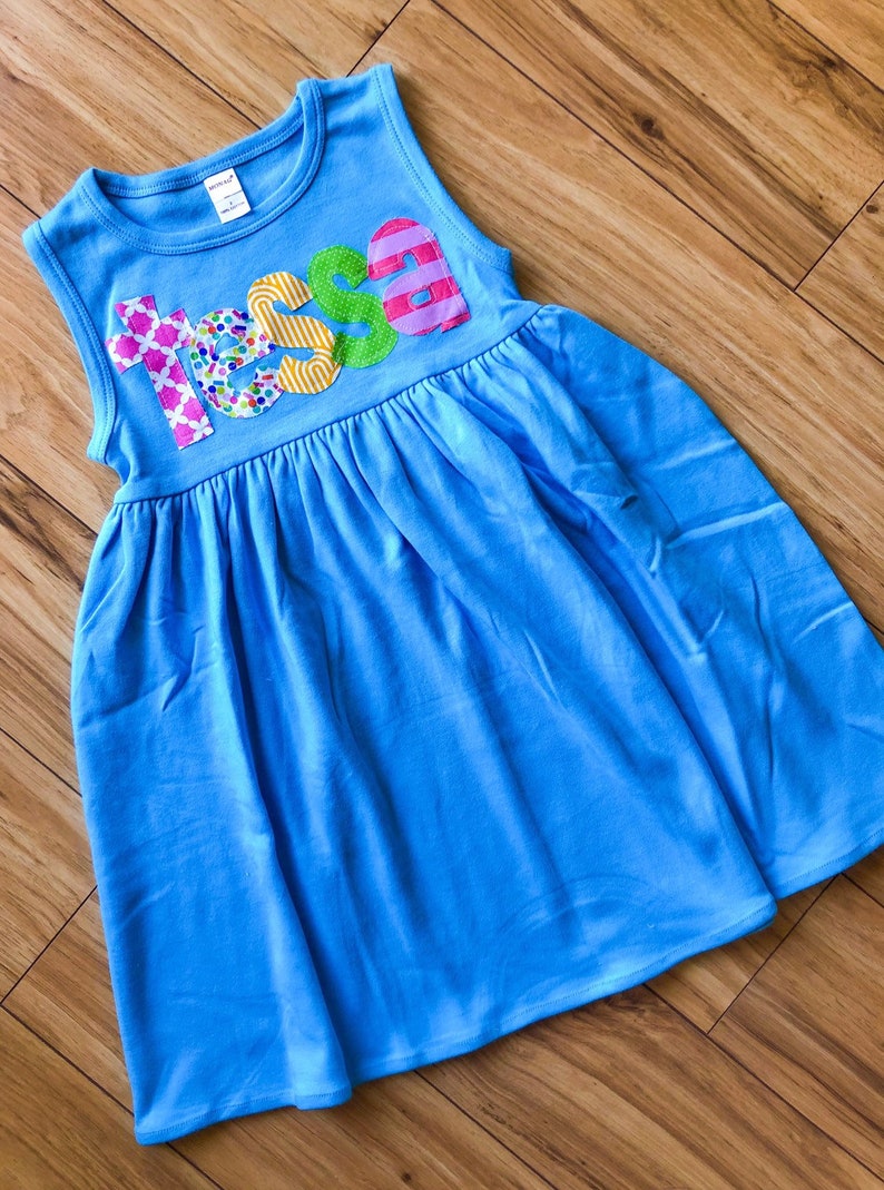 Toddler Dress Personalized with Name You Choose Dress Color and Sleeve Length image 1