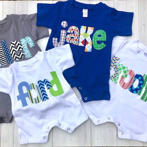 Baby Boy Romper/Personalized Romper/Baby Shower Gift/Baby Toddler Romper Sunsuit with Name image 1