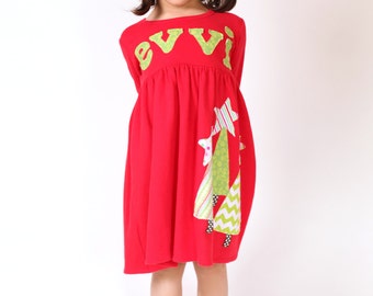 Girl's Christmas Dress - Personalized Christmas Dress- Tree  Applique Dress