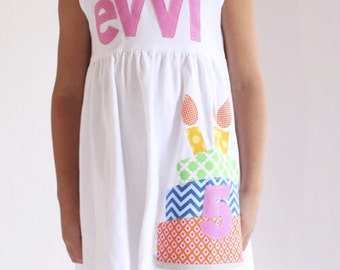 Birthday Dress - Birthday Cake Personalized Birthday Applique Dress- Personalized Dress- You Choose Dress Color and Sleeve Length