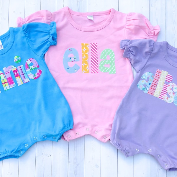 Baby Girl Romper/Personalized Romper/Baby Shower Gift/Baby Toddler Romper Sunsuit with Name