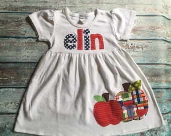 Back to School Dress, Apple Dress, Toddler School Dress or Girls School Dress- Personalized Dress with Apple