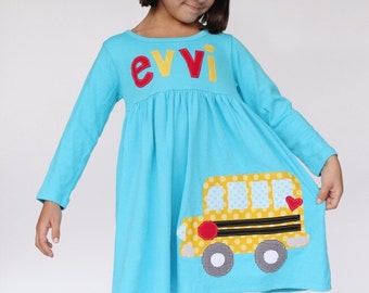 Back to School Dress, School Bus Dress, Personalized Back to School Bus Dress, You Choose Sleeve Length and Color