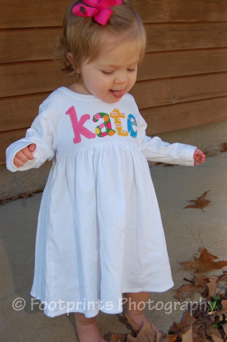 Toddler Dress Personalized with Name You Choose Dress Color and Sleeve Length image 2