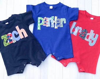 Baby Boy Romper, Personalized Romper, Baby Shower Gift, Baby Toddler Romper Sunsuit with Name