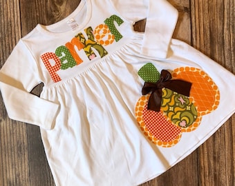 Thanksgiving Dress- Fall Pumpkin Dress - Fall Personalized Dress with Pumpkins