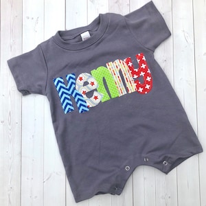 Baby Boy Romper/Personalized Romper/Baby Shower Gift/Baby Toddler Romper Sunsuit with Name image 3