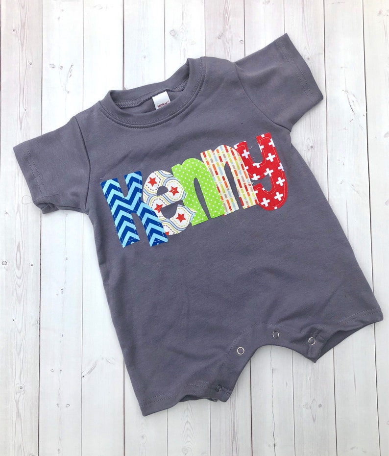 Baby Boy Romper/Personalized Romper/Baby Shower Gift/Baby Toddler Romper Sunsuit with Name image 3