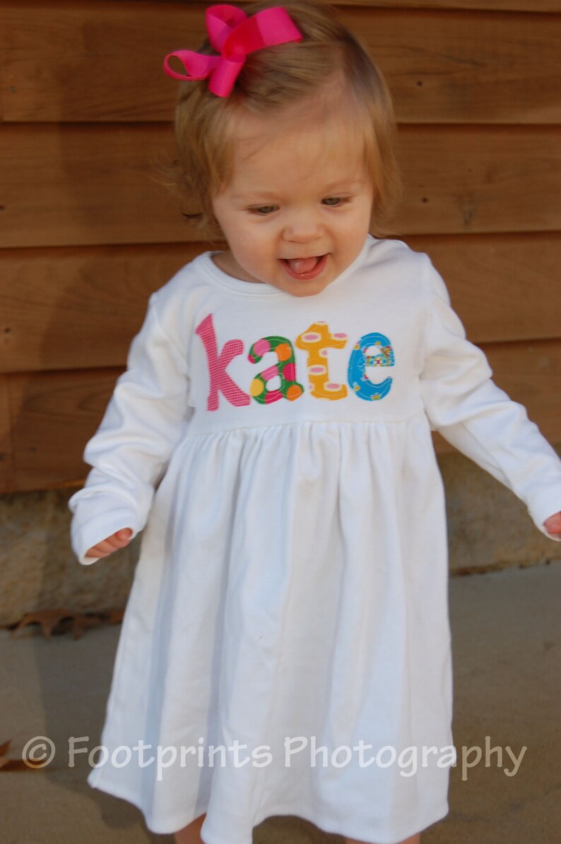 Toddler Dress Personalized with Name You Choose Dress Color and Sleeve Length image 4