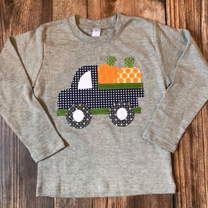 Pumpkin Shirt, Fall Shirt for Boys Pumpkin Applique Shirt You Choose Shirt Color and Sleeve Length image 2