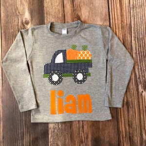 Pumpkin Shirt, Fall Shirt for Boys Pumpkin Applique Shirt You Choose Shirt Color and Sleeve Length image 3