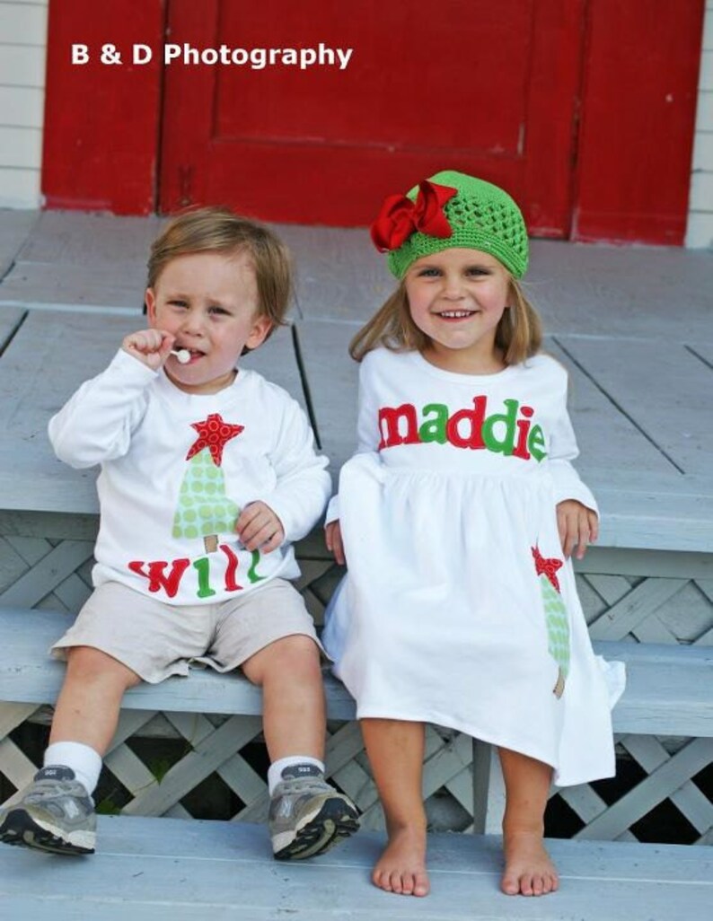 Brother Sister Sibling Set Christmas Applique Outfits Etsy Christmas Sibling Outfits