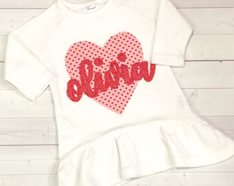 Valentine’s Personalized Tunic Shirt, Valentines Shirt, Girls Heart Tunic with Name