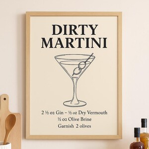 Dirty Martini Cocktail Printable – Minimalist Bar Art – Martini Recipe Wall Decor – Instant Download